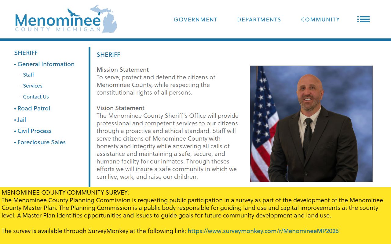 Menominee County arrest records and Sheriff report contact page