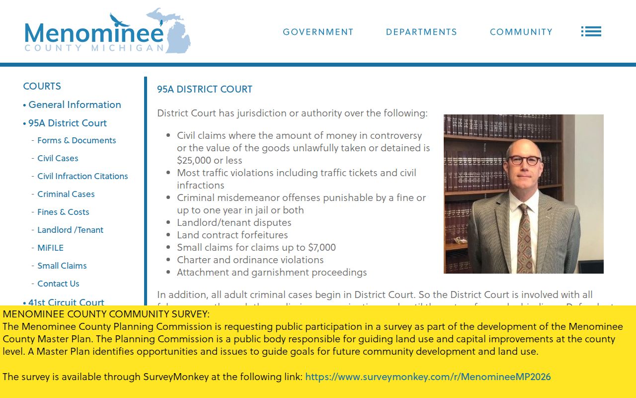 Menominee County criminal court cases at 95A District Court