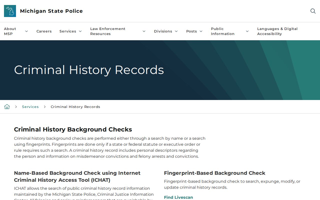 Menominee County criminal history access through Michigan State Police