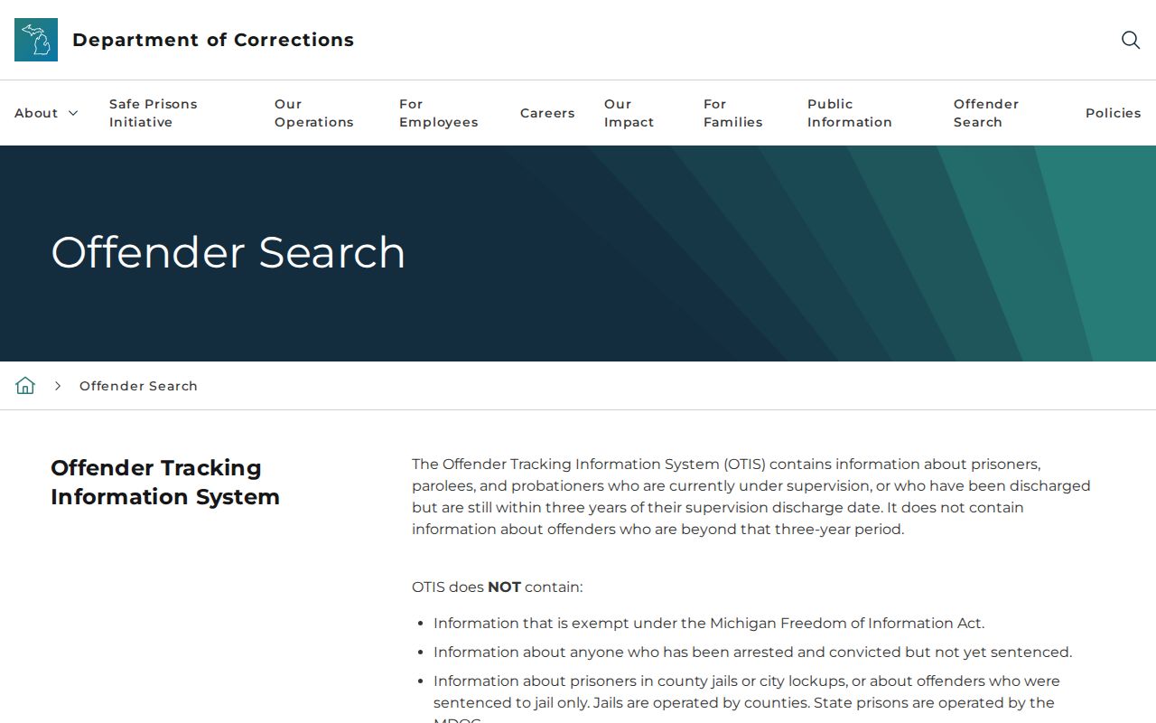 Menominee County criminal corrections record search in OTIS