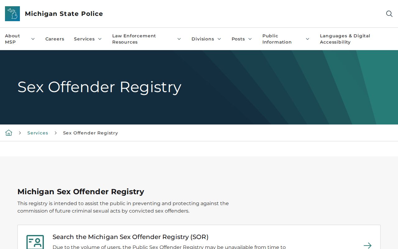 Michigan State Police instructions for a Menominee County sex offender registry check