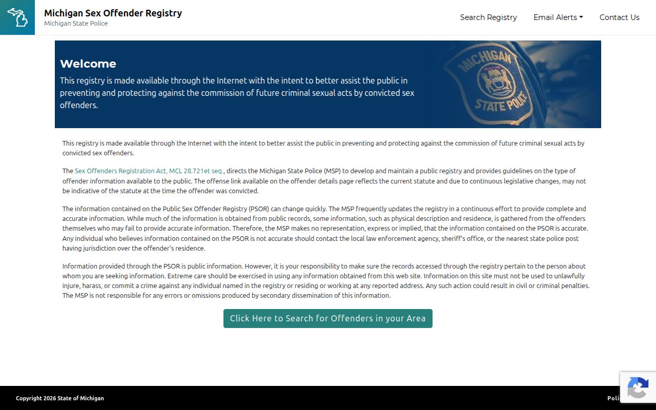 Michigan PSOR fields for a Menominee County sex offender check